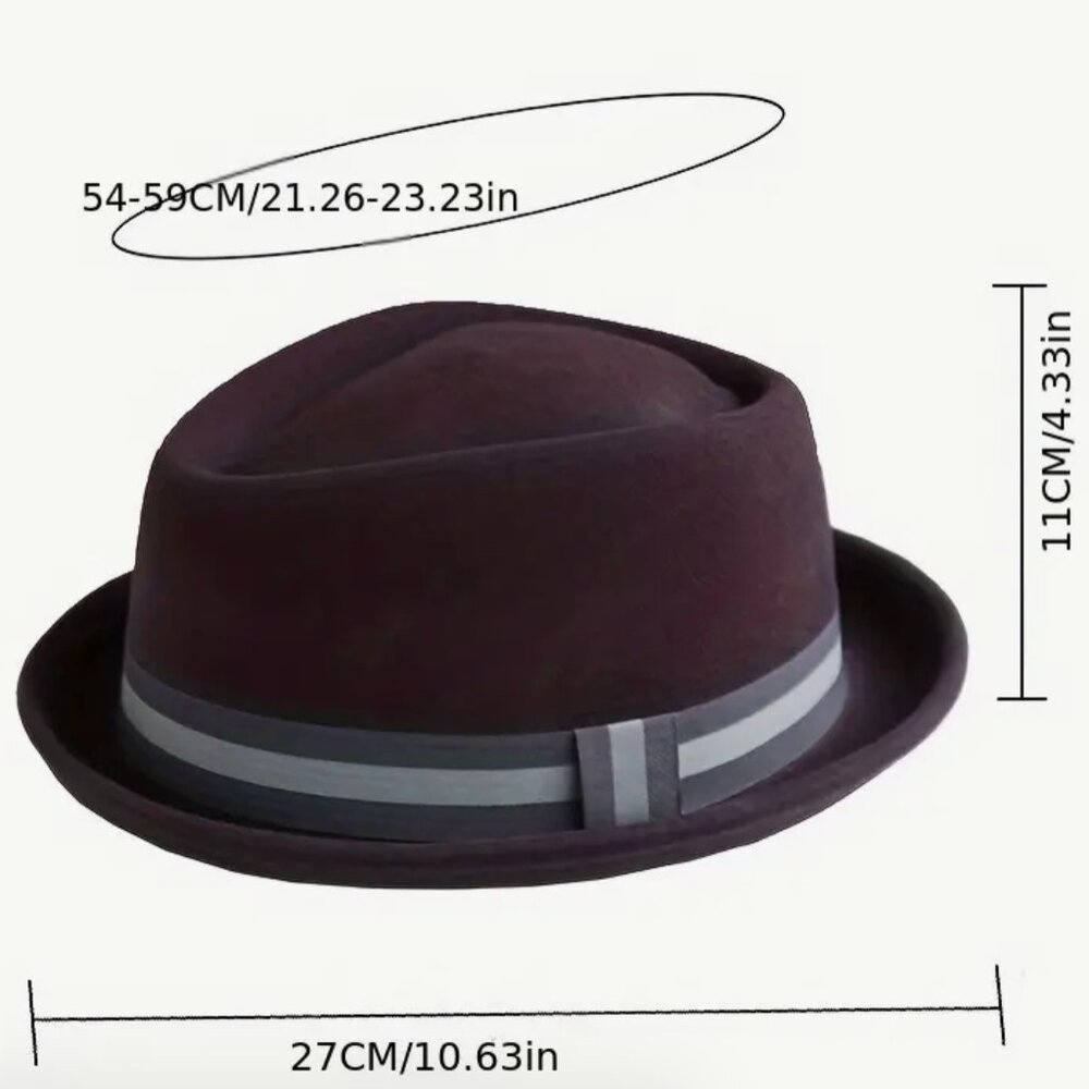 Wool Felt Jazz Top Hat Fedora - Color: Coffee - Picture 2 of 7